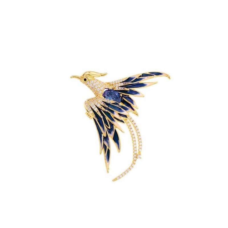 Fashionable Rhinestone Phoenix Brooch with Long Tail Exquisite Accessory for Clothing And Bags Versatile Temperament Piece