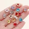 4/6Pcs 14/18K Gold Color Plated Zircon Single Hole Love Heart Double Hole Square Pendants For DIY Jewelry Making Findings