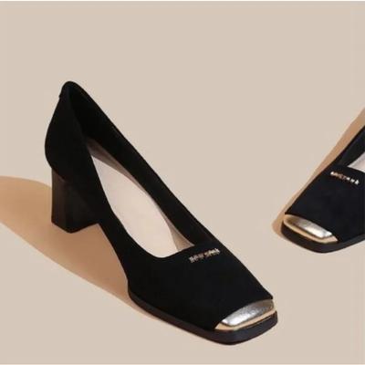 New Style Women's Leopard Print Buckle Women's Pumps Square Toe Stripper Party Concise Splice Ladies Shoes Zapatos Mujer