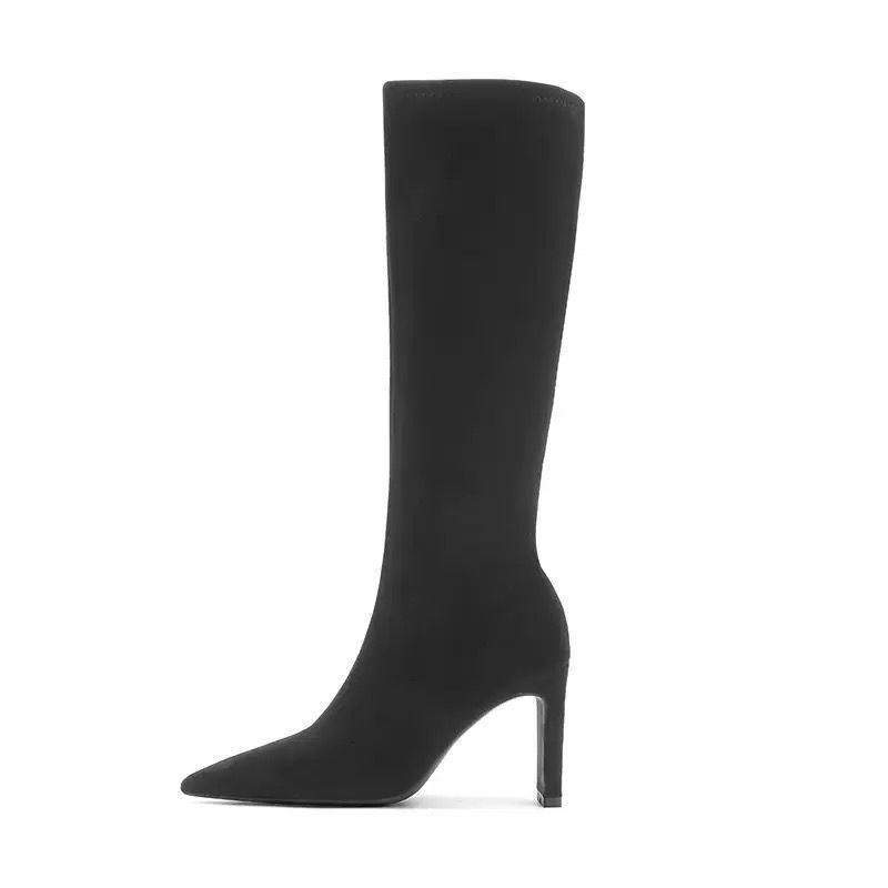 High Heel Boots 2025 Winter Skinny Boots High Elastic Boots Pointed Thick Heel Knight Boots