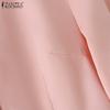 ZANZEA Damen Herbst Revers 3/4 Ärmel Patchwork Rüschen Hemden