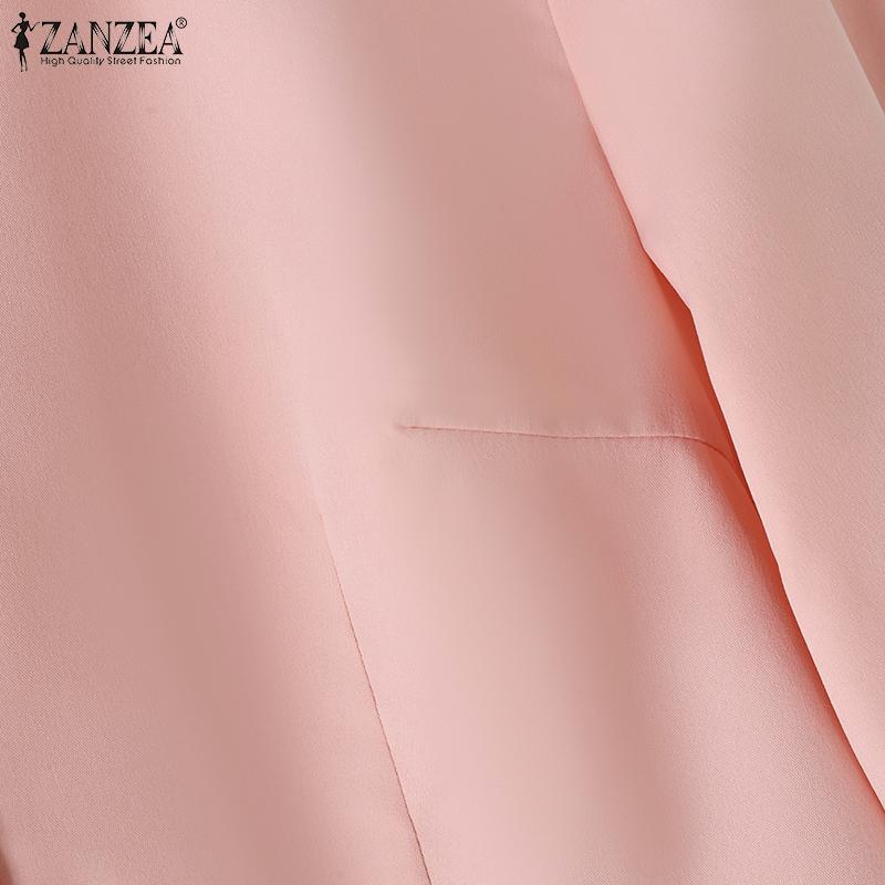 ZANZEA Damen Herbst Revers 3/4 Ärmel Patchwork Rüschen Hemden