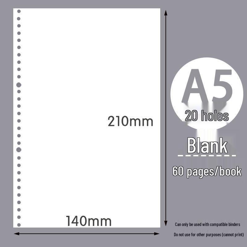 B5/A5 Loose-Leaf Refill Paper, 26/20 Holes, Grid/Horizontal Lines, Notebook Pages