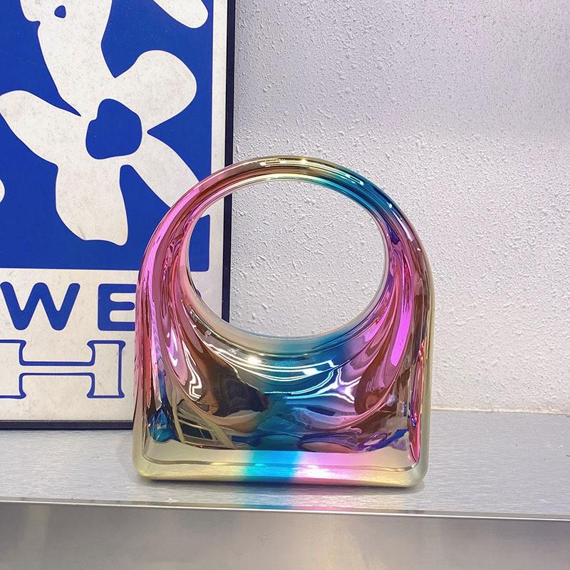 Acrylic Shiny Box Clutch Bag Minimalist Metal Look Small Square Handbag Evening Party Daily Use