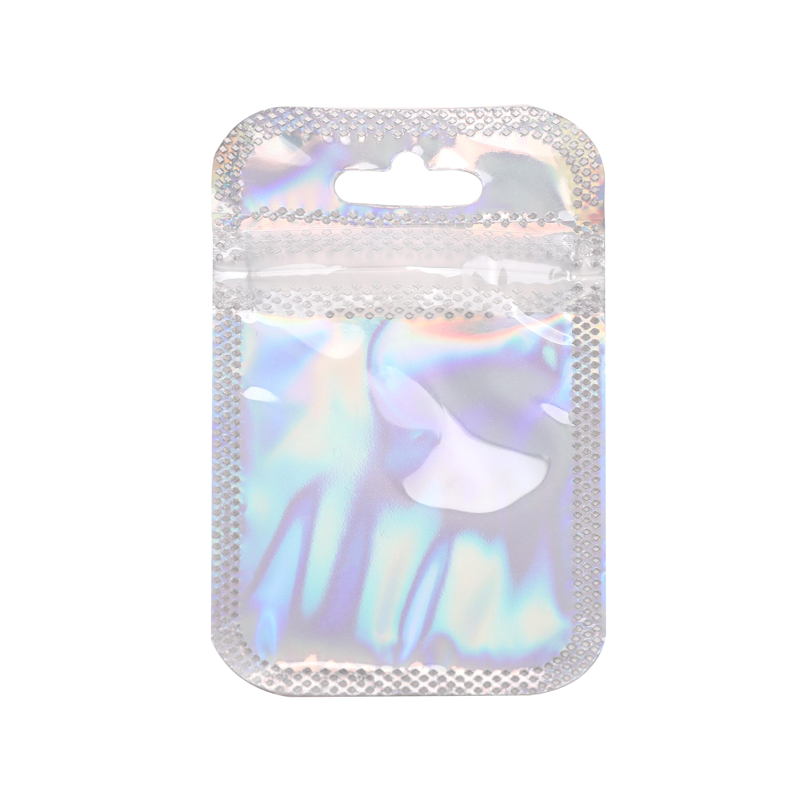 

10 шт. Пластиковый пакет для упаковки ювелирных изделий лазерной расцветки, пакет для бусин ручной работы 5.5x9cm 10pcs серебряный