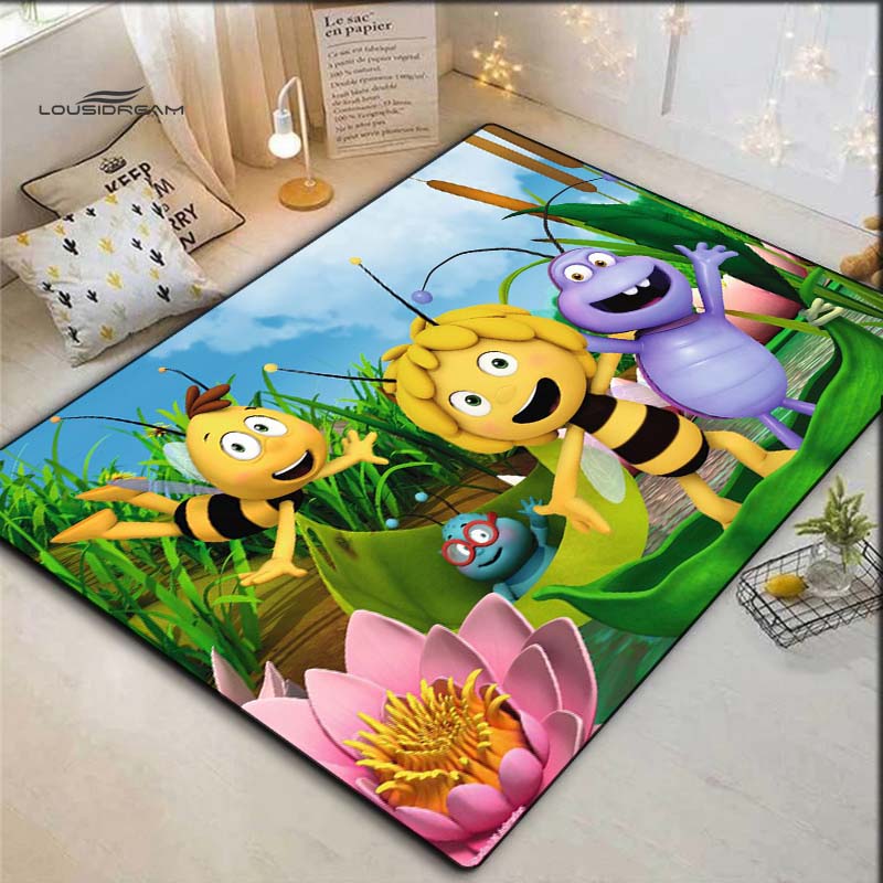 Maya The Bee Friends Lotus Scene Print Doormat Non‑Slip Entrance Floor Mat Cartoon Animated Home Hallway Decor
