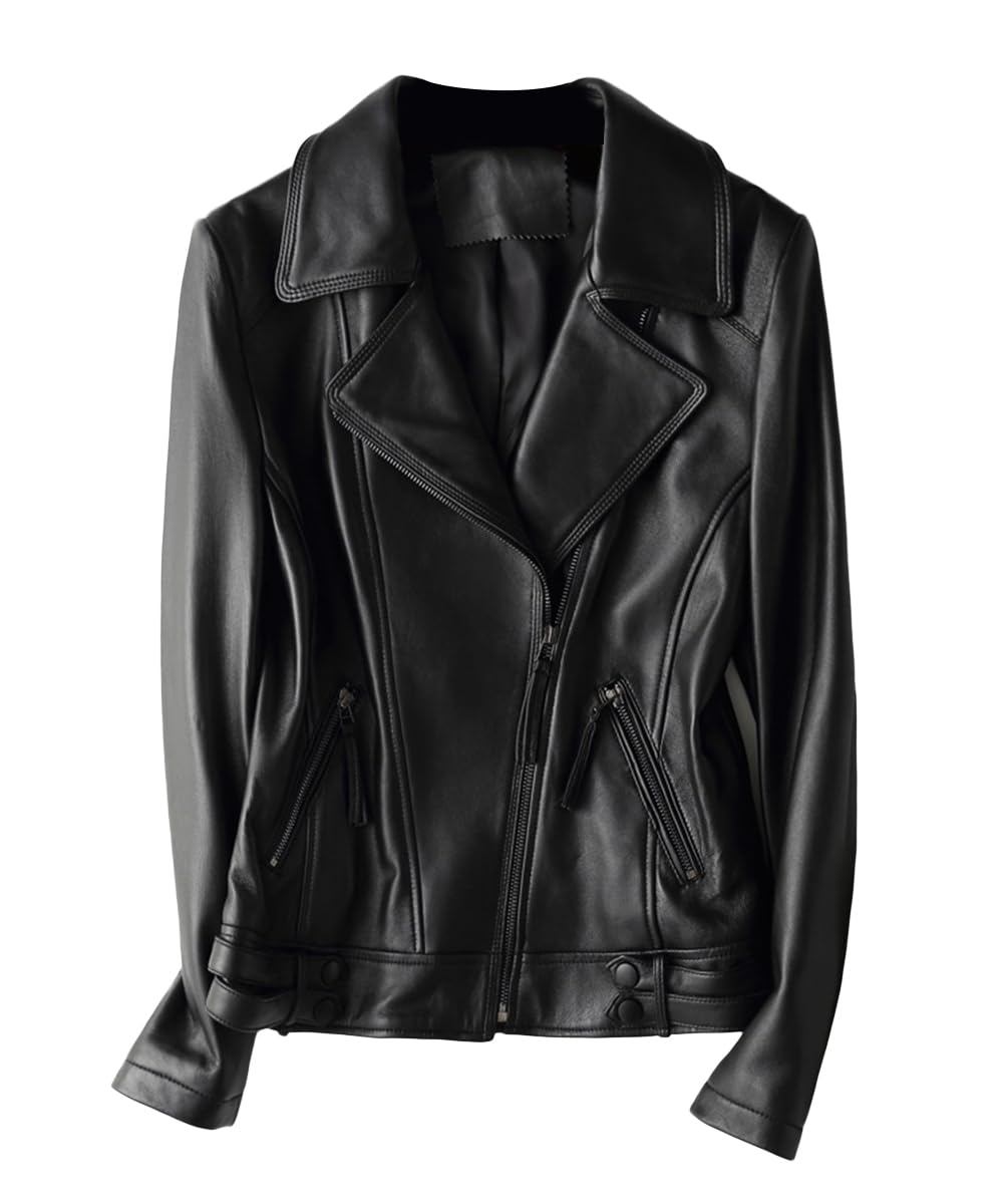 

JINLUN Натуральная кожа Настоящая овчина Байкерская Легкая Верхняя одежда Женская куртка, Кожа, Легкий, Весна, Осень, Зима, Куртка, Простой, чёрный