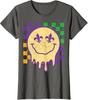 Mardi Gras Retro Dripping Smile Face Carnival Happy Ladies' Crewneck T-Shirt