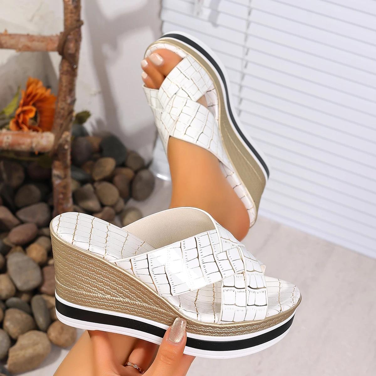 

Women Wedge Slippers Beach Slippers New Summer Platform Sexy Shoes Braided Square Toe Flat Sandals Home Slides Women 35 белый