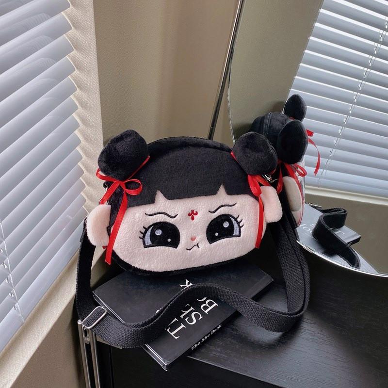 Nezha Cute Laughing And Big Eyed Expression Cartoon Embroidery Plush Backpack