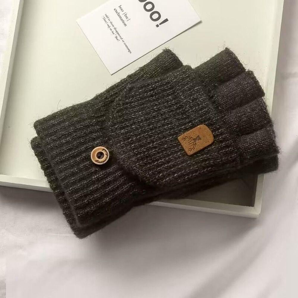 Thick Fingerless Gloves Solid Color Half-finger Gloves Soft Men Wool Mittens  Student