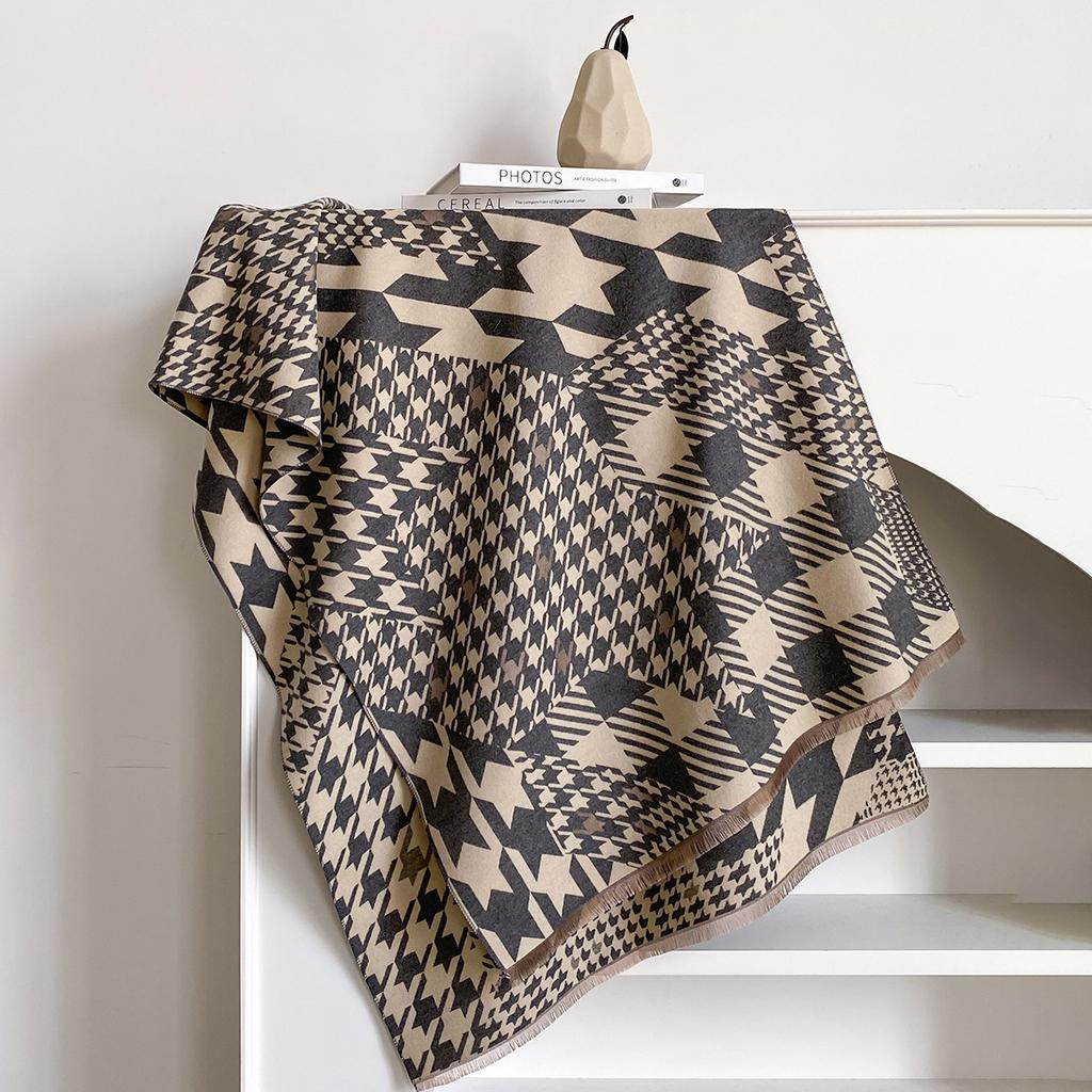 Swing And Winter Bird Grid Jacquard Women'S High-End Imitation Cashmere Shawl Versatile Thickened Warm Scarf