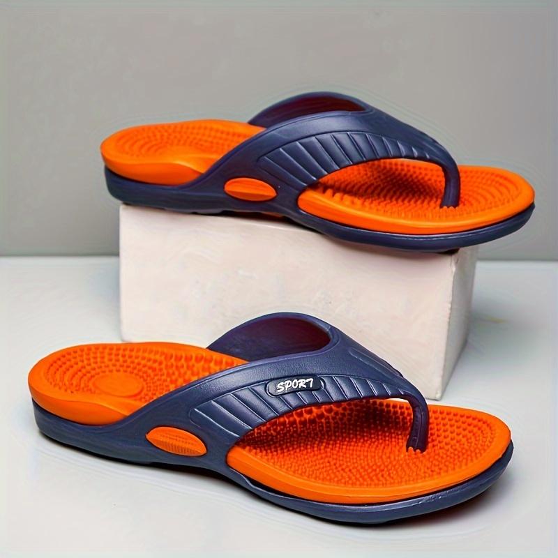 Men's Flip Flops Massage Sole Color Blocked Oversized Beach Slippers Outdoor Casual Clip On Lightweight Shoes