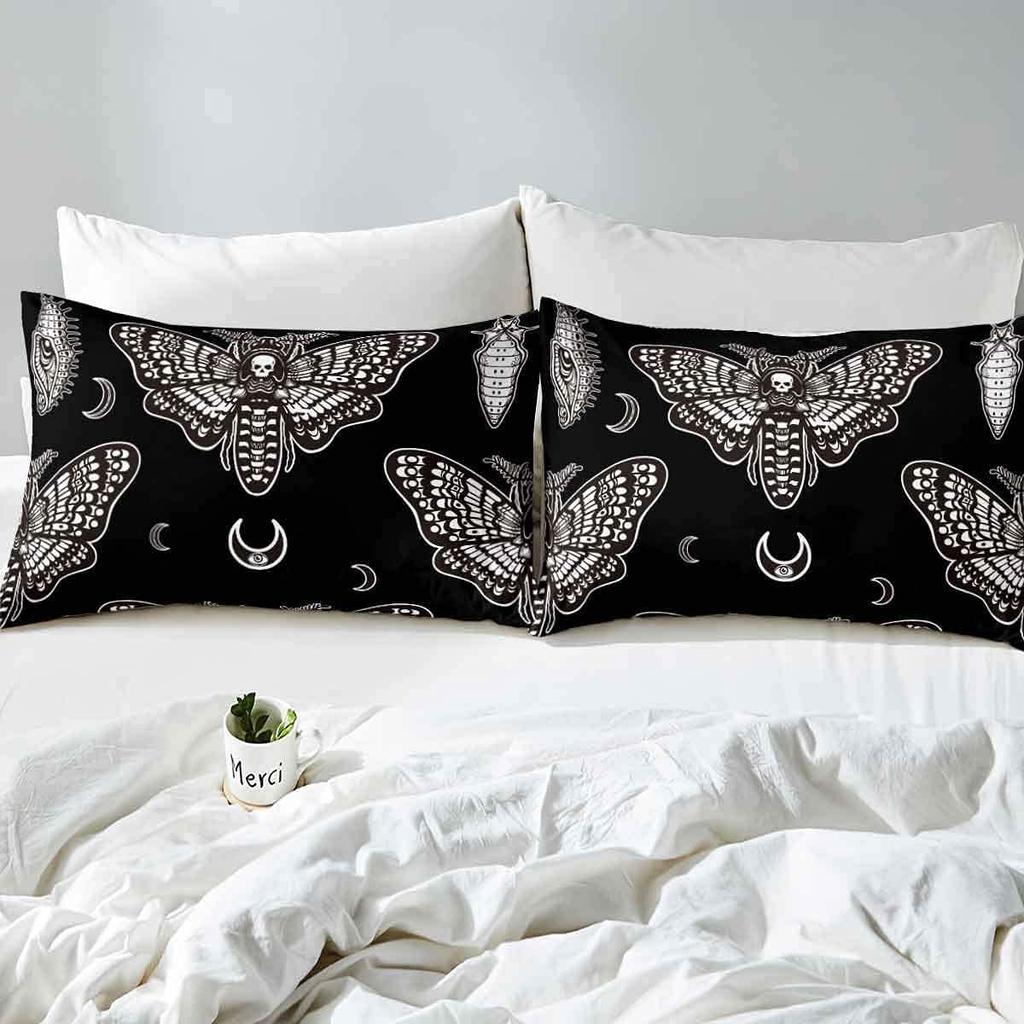 Boys Boho Moth Duvet Cover Double Size Men Gothic Skull Bedding Set For Girls Women Bohemian Moon Star Comforter For Home Decor