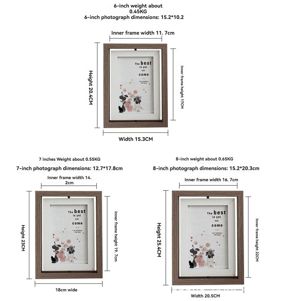 1 Pack 7 Inch Rotating Floating Picture Frames Double Sided Display with HD Glass Front Wooden Distressed Frame for Vertical or Horizontal Tabletop