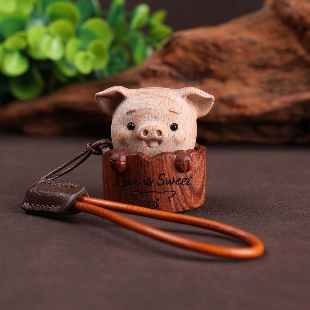 Handmade Cat Paw Clicker Miniature Sandalwood Figurine Key Chain Wood Carving Charm Car Key Style 4