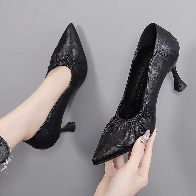 Fashion casual single shoes women's 2024 new thin heel pointed professional work shoes two wear high heels versatile small leather shoes