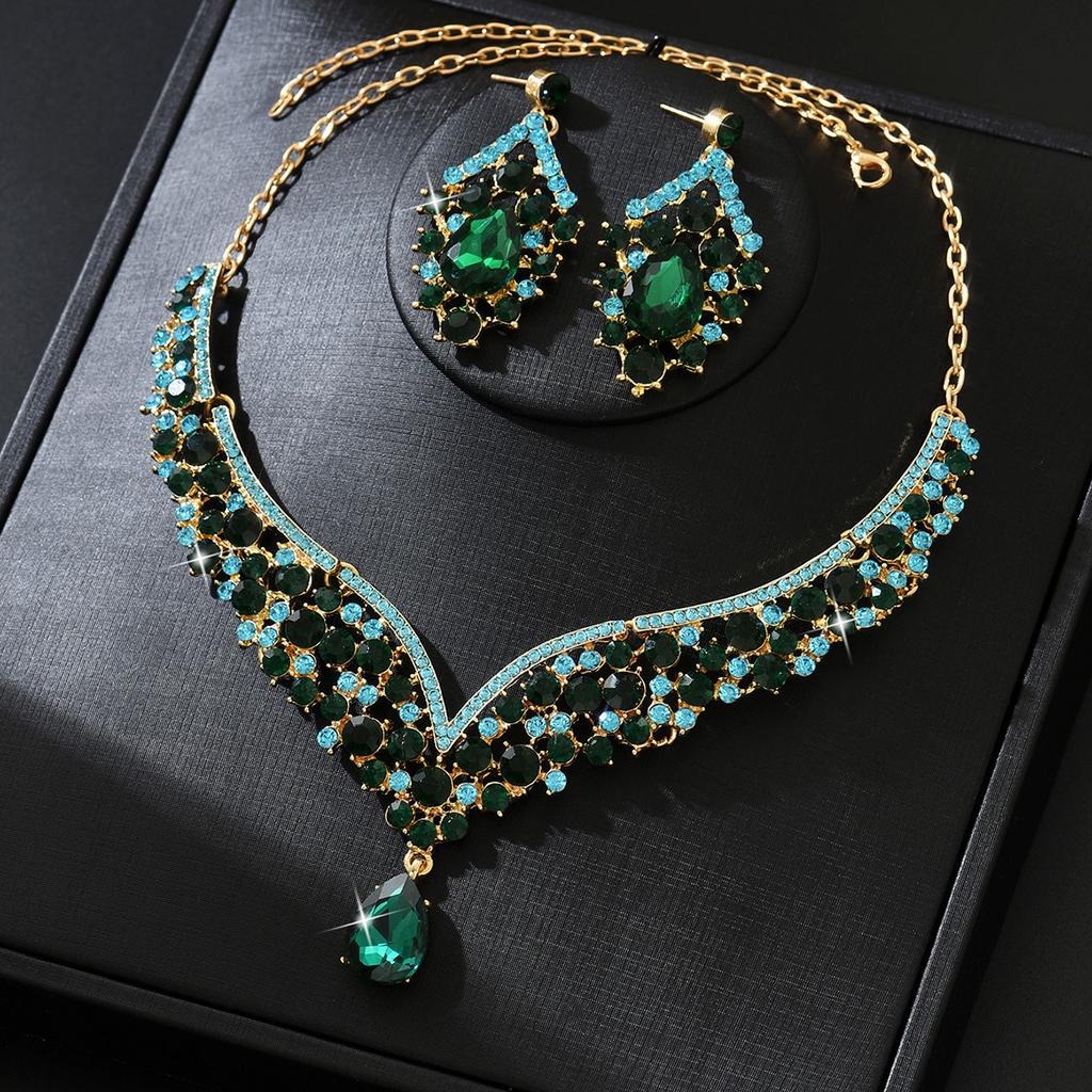 Vintage Jewelry Exaggerated Necklace Earrings Large Set Luxury Crystal Jewelry Banquet Wear