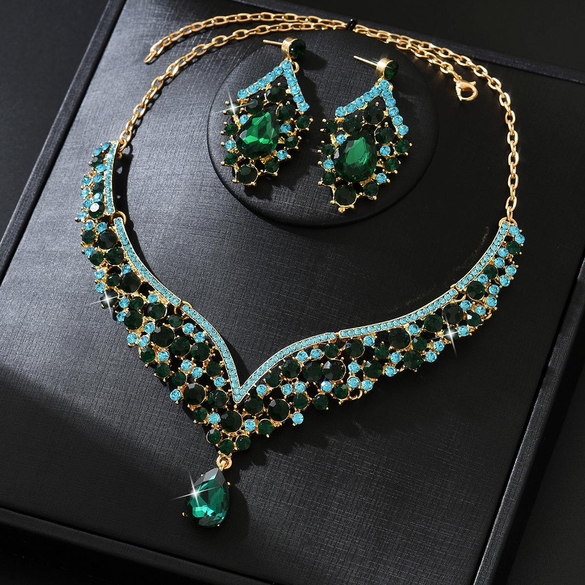 

Винтажные украшения, преувеличенные серьги, ожерелье, большой комплект, роскошные украшения из кристаллов, банкетная одежда