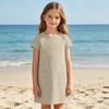 Girls Casual Dress Summer Linen Cotton Blend Short Sleeve Pockets Straight Cut Comfortable Lightweight Dress for Everyday Wear