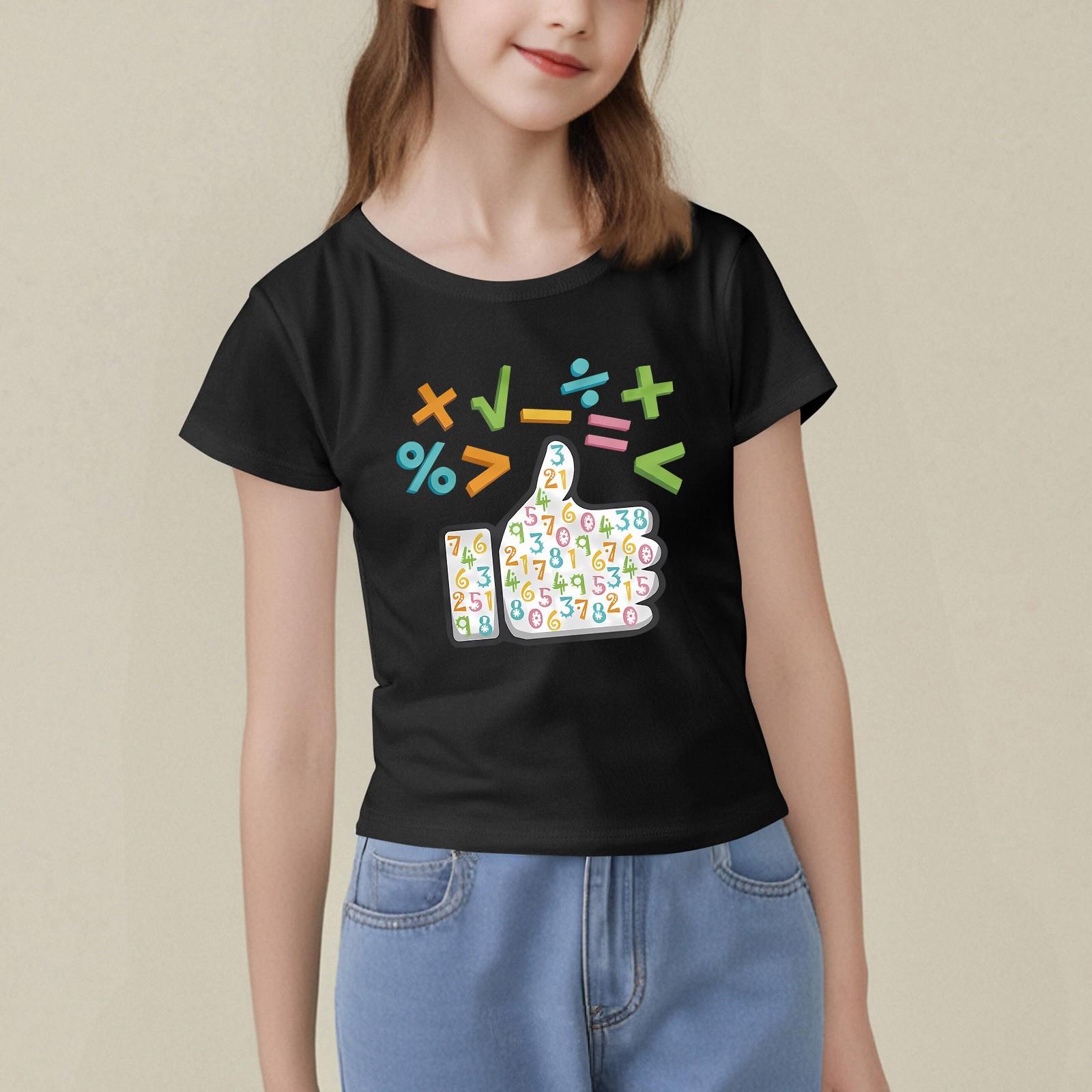 

Детский набивной короткий рукав круглый вырез повседневный удобный свободный легкий топ 140 чёрный