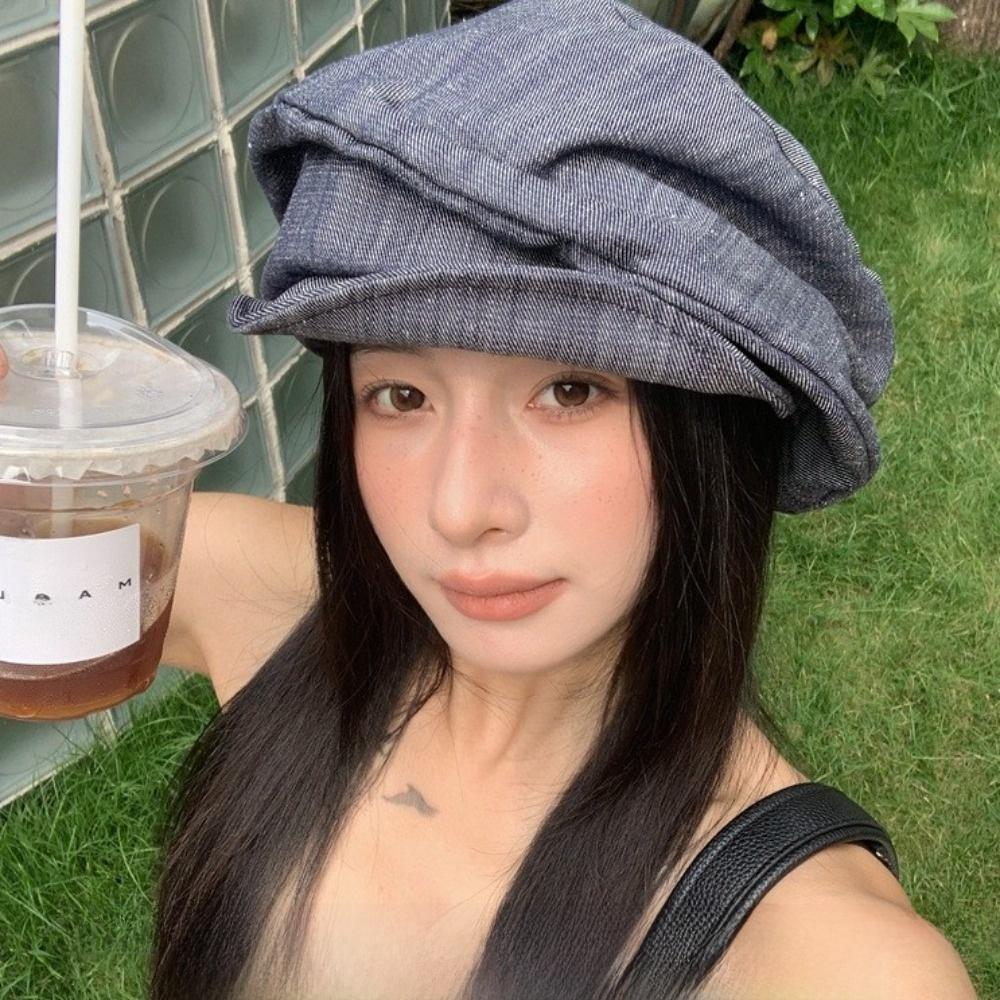 Cloth Denim Beret Cloud Pleated Painter Hat Vintage Octagonal Cap  Outdoor