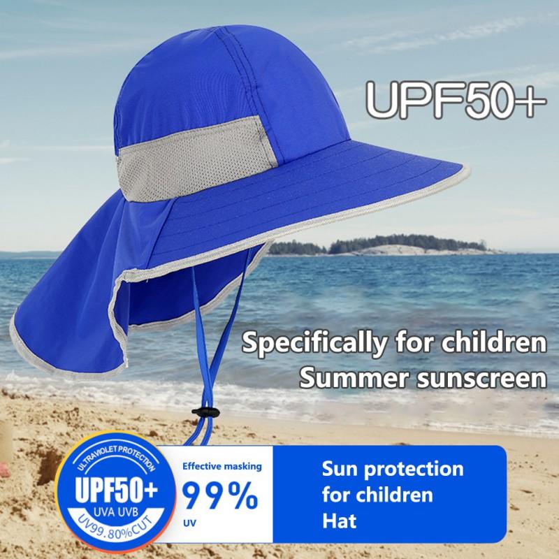 Wide Brim Children Sun Hat Kids Bucket Cap Summer Beach Girls Outdoor Use Traveling Fishing Camping Hiking Neck Cover Cap UV Protect