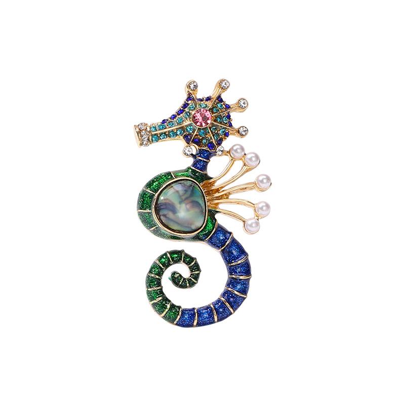 Vintage Color Seahorse Light Luxury Fashion Retro Temperament High-end Brooch