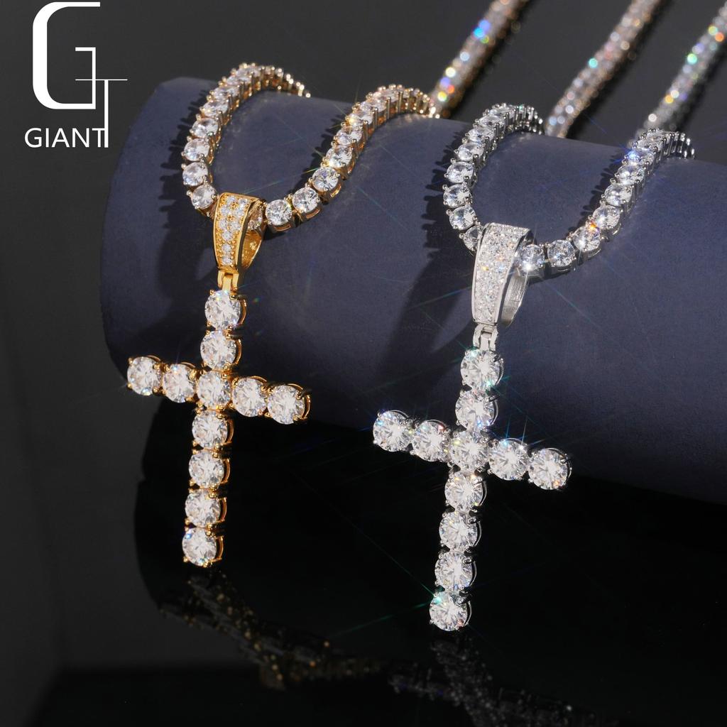 Us Local Stock Warehouse Hip Hop Jewelry Gold Plated S925 Sterling Sterling Silver Charm Moissanite Cross Pendant