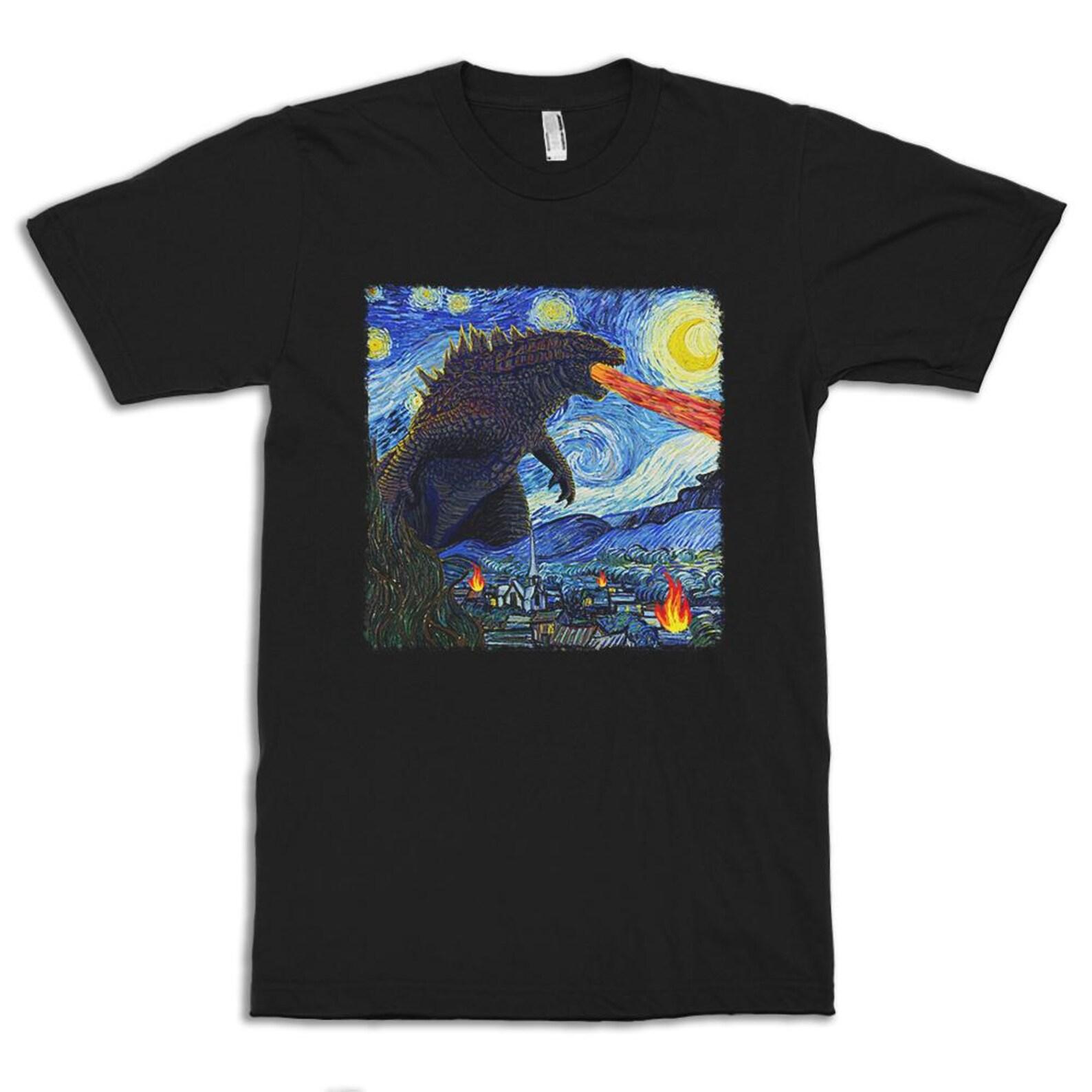 Godzilla Starry Night T-Shirt, Vincent van Gogh Shirt, Men s and Women s Sizes 2XL