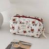 Corduroy Floral Makeup Bag With Large Capacity For Daily Travel And Storage