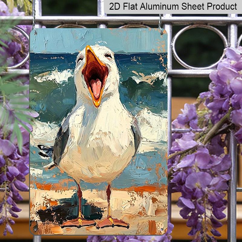 2D Flat, Retro Screaming Seagull Metal Sign - Durable Aluminum Coastal Beach Decor, Beach House Decor, Coastal Kitchen, Nautical Themed Room, Patio