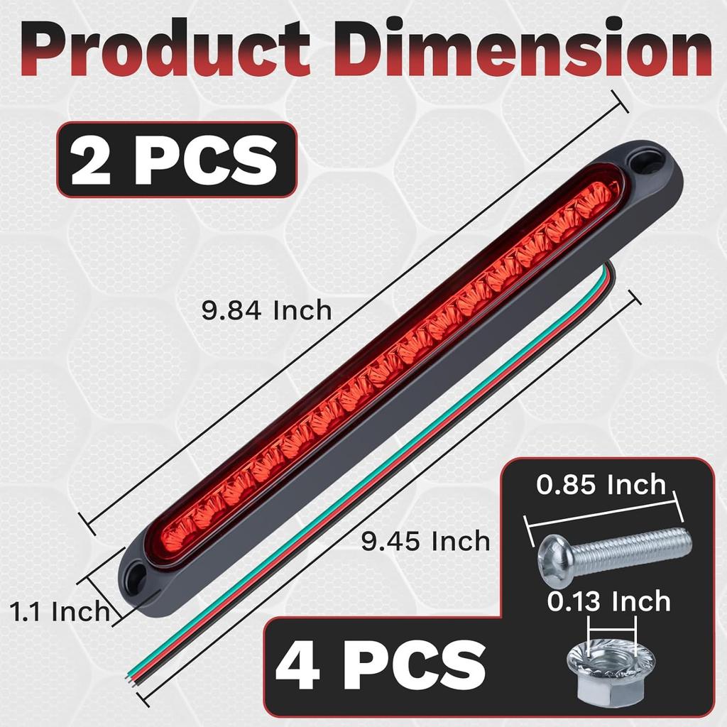 2 PCS Led Trailer Tail Light Bar, 10 Inch 15 Red Led Brake Lights Strip Assembly, IP67 Waterproof Trailer Light Kit For Golf Cart, For Marine Boats