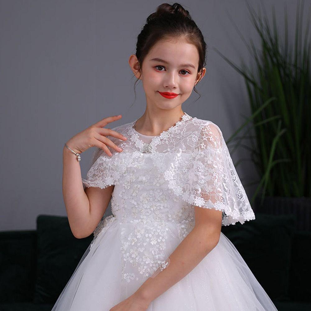 Short Kids Shawls Tulle Mesh Wraps Fashion Lace Cape Cover  Children Girls