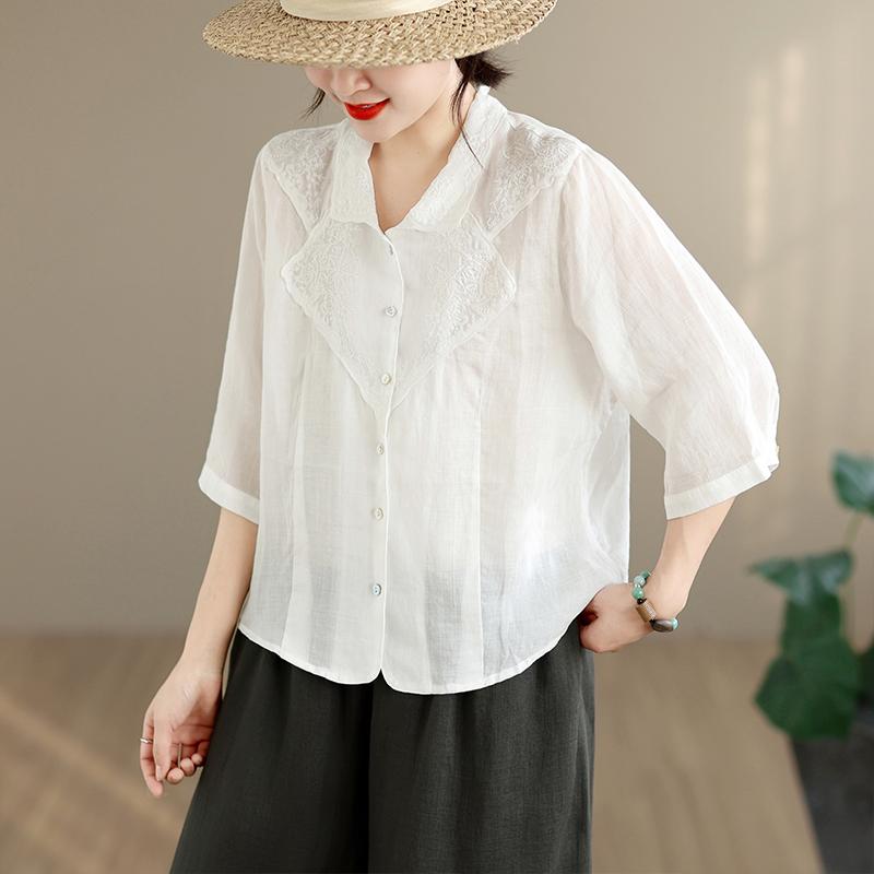 DIMANAF 2026 Plus Size Summer Women Blouse Shirts Tunic Oversize Loose Casual Cotton Lady Tops Tees Embroidery Floral Solid