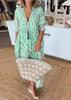 European and American style summer new bohemian V-neck fashion printed lantern sleeves high waist pendulum dress women