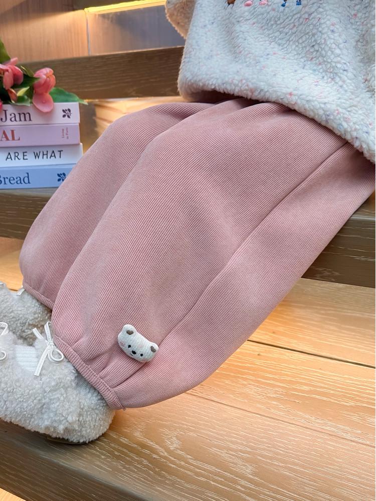 Meng Tang Tang Girls' Plus Velvet Cartoon Pants - Stylish Winter Wear for Kids