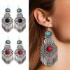 Artisanal Tribal Styles Drop Earrings With Natural Stone Accent Sturdy Alloy Retro Fringe Designs