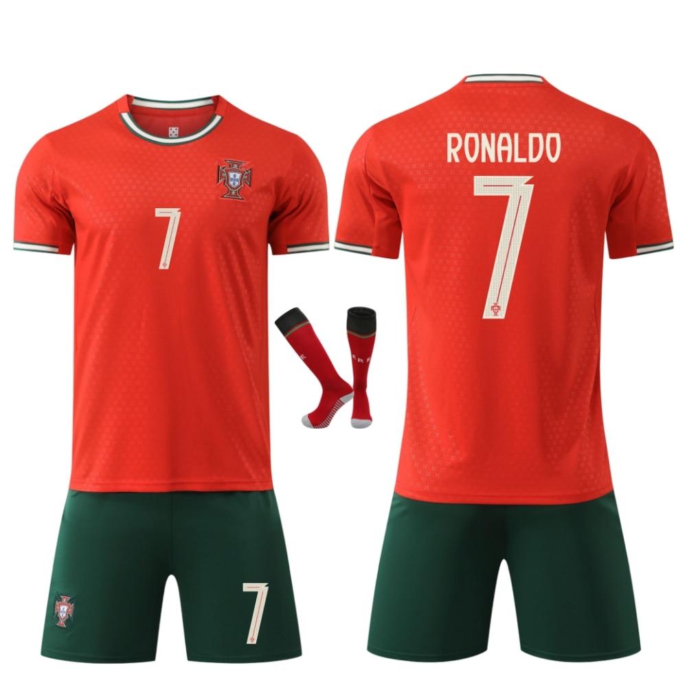 Kids Soccer Jersey Portugal Ronaldo No.7 Red Breathable Quick-Dry Training Match Shirt
