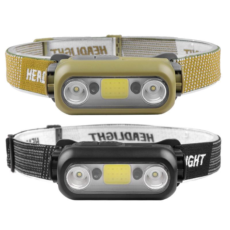 XPE + COB Sensor LED Headlamp USB Rechargeable Lightweight Headlight for Outdoor Running Cycling Camping