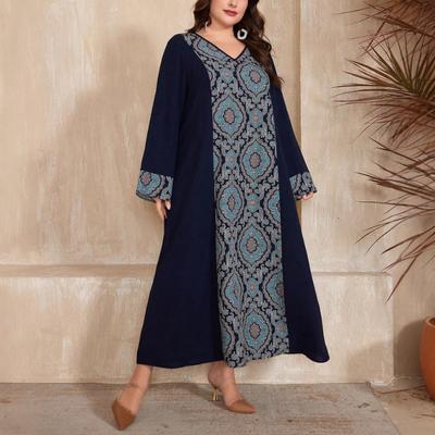 Vestido Holgado Estampado Patchwork de Diseño Vintage Nuevo para Mujer de Talla Grande