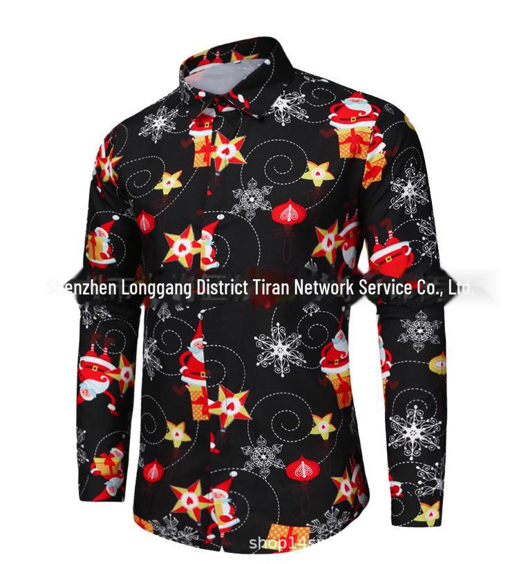 2022 European & American Men's Santa Claus Print Long Sleeve Casual Shirt - 18 Colors