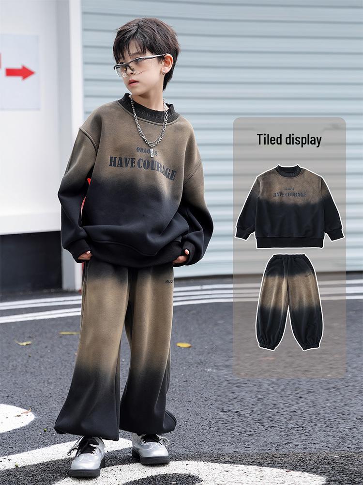 Trendiges Retro Kinder Fleece Sweatshirt & Hosen Set - Warmes Herbst/Winter Zweiteiler für Jungen