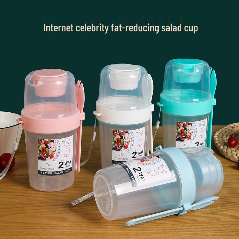 

Portable Double-Layer Salad Cup with Fork Lid for Intermittent Fasting and Weight Loss White
