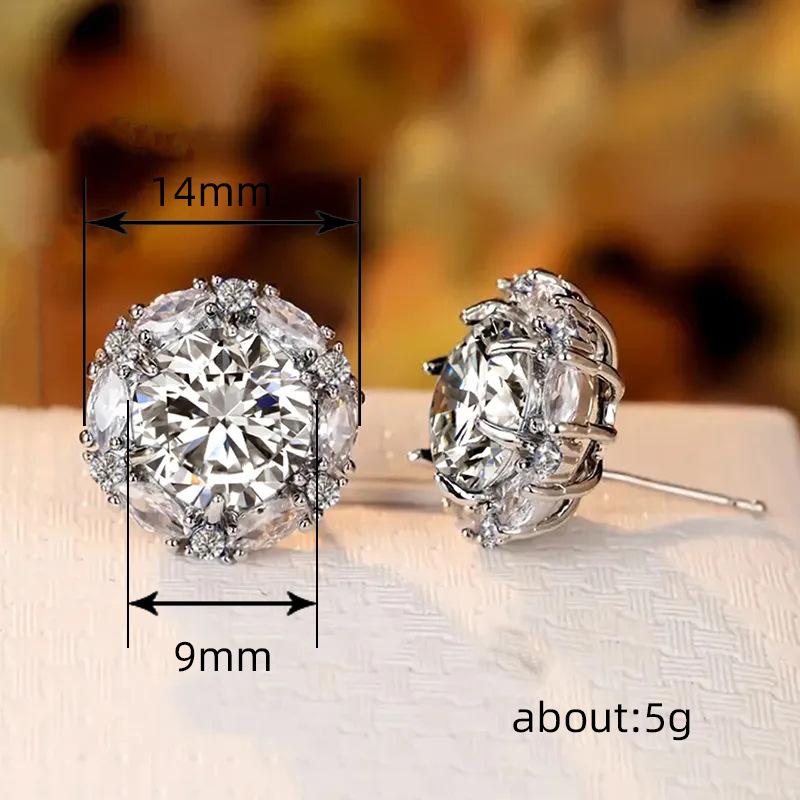 High-End Fashion Zircon Round Stud Earrings, Luxury Zircon Crystal Women'S Earrings, Jewelry Versatile Women'S Earrings