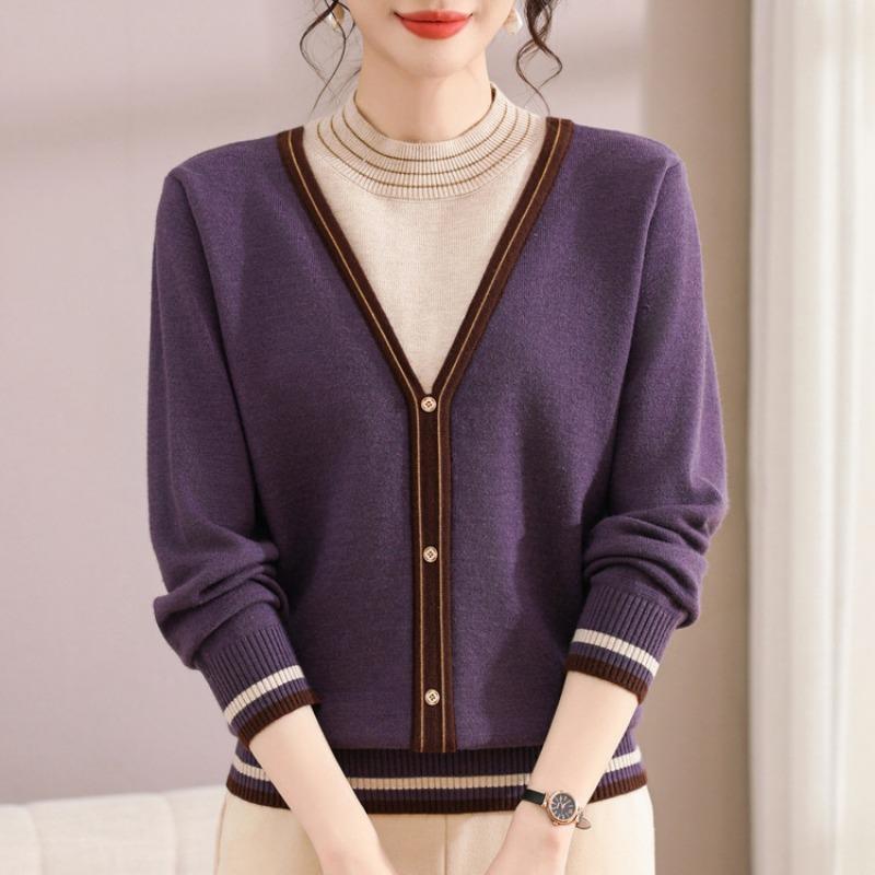 Autumn and winter new fake two-piece knitted long-sleeved sweater women's semi-turtleneck top loose meat-covering fashion bottoming shirt