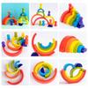 Wooden Rainbow House Block Set for Kids - Early Education Stacking Toy