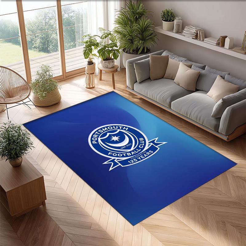 Tappeto Morbido Area Rug con Motivo Calcio Portsmouth FC Antiscivolo Tappeto per Pavimento Interno Tappetino Decorazione Sportiva per Camera da Letto