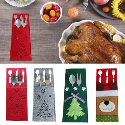 Xmas Tree Snowflake Christmas Knife Fork Holder Table Decorations Cutlery Bag Tableware Organizer