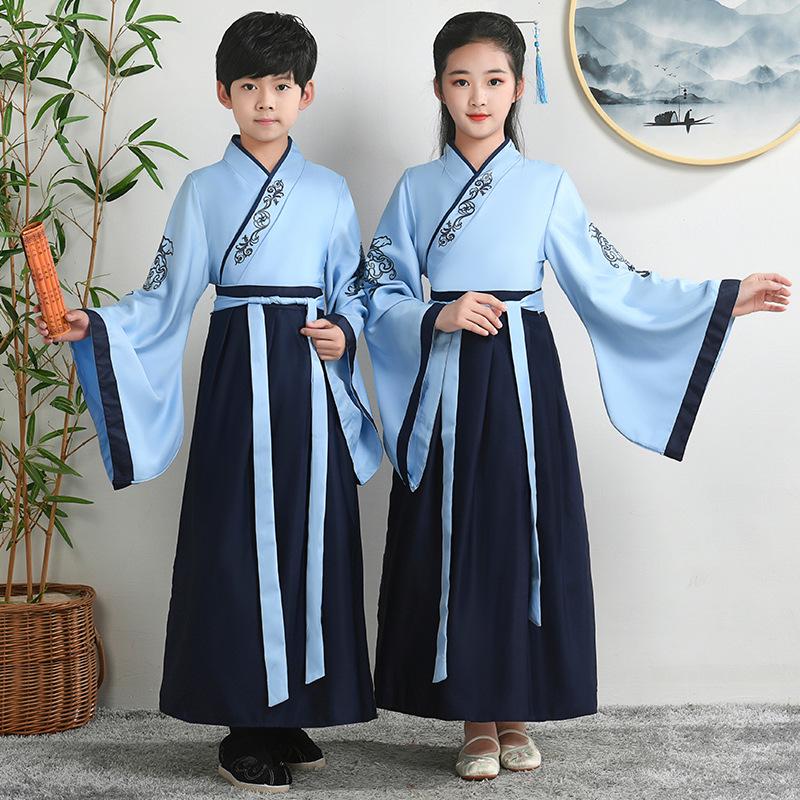 Hanfu Children's Traditional Costume: Boys' National Studies and Girls' Ancient Ruqun Tang Suit for School Performances.